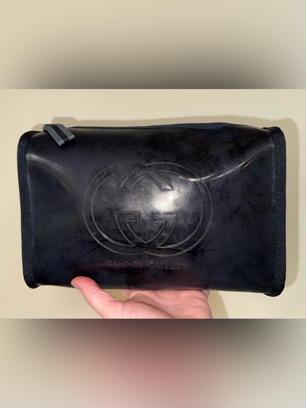 Gucci Guilty Cologne Parfum Beauty Black Plastic Cosmetic Bag Zipper Pouch